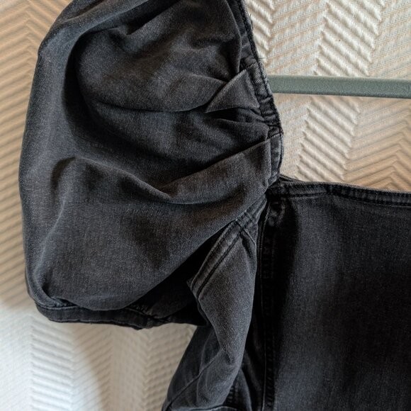 H&M Grey Puff Sleeve Denim Mini Dress Small Bodycon Streetwear - Picture 5 of 11